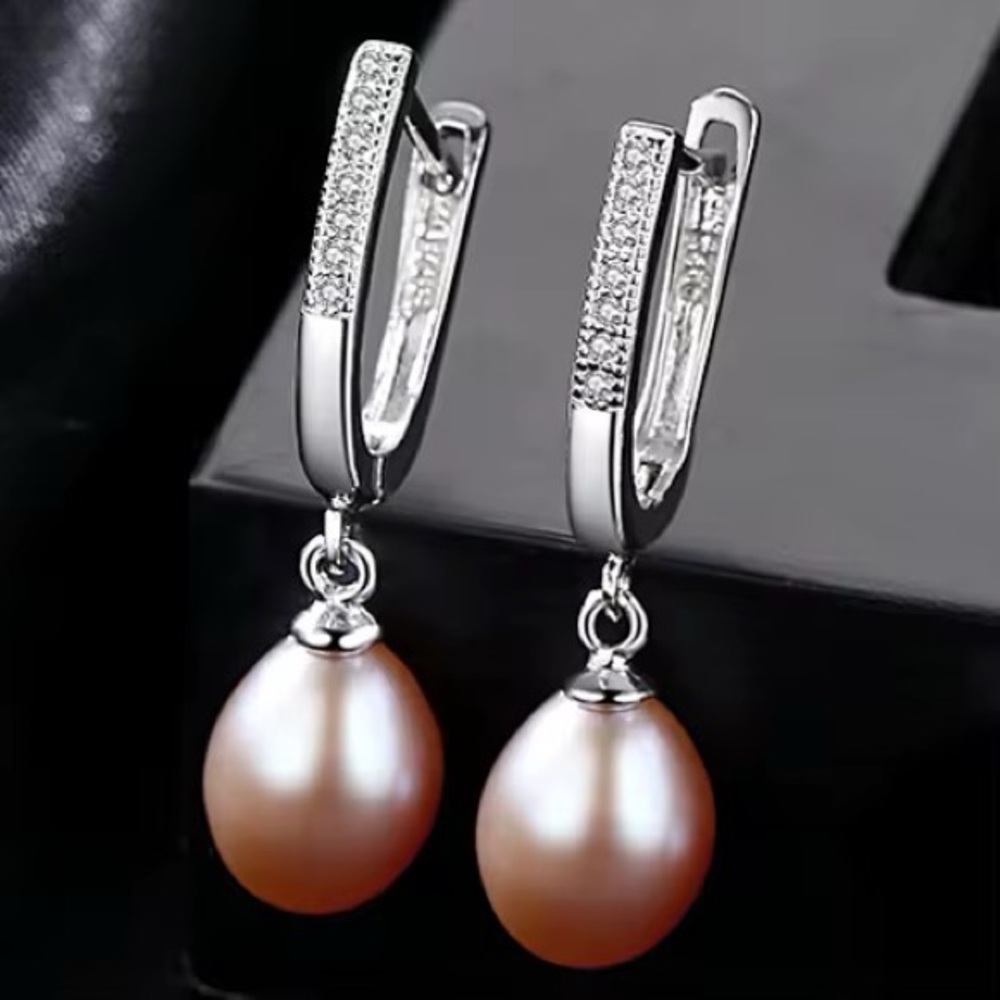 *Timeless Luxury Top-Quality 925 Silver Real Pearl U-shaped Hoop Earrings